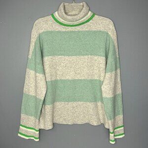 J‎ Crew Sweater Womens M Gray Green Striped Turtleneck Supersoft Alpaca Wool